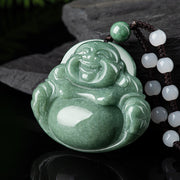 Buddha Stones Laughing Buddha Cyan Jade Harmony Necklace String Bead Pendant Necklaces & Pendants BS 4