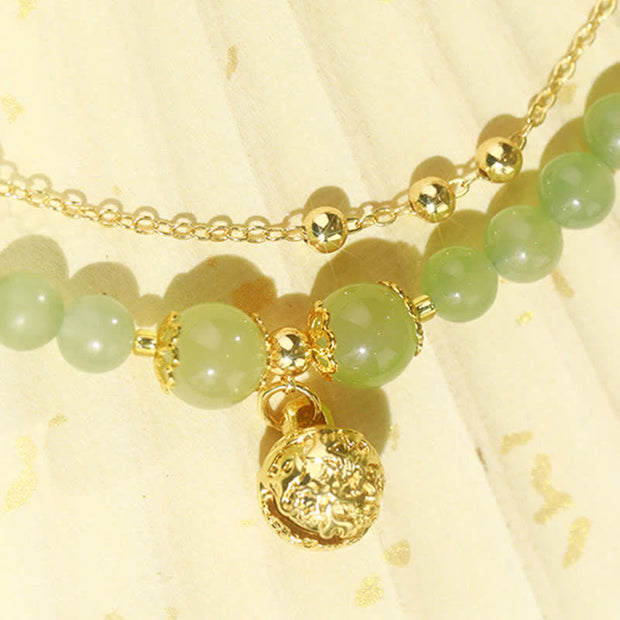 Buddha Stones Natural Hetian Jade Luck Bell Charm Beaded Anklet Anklet BS 5