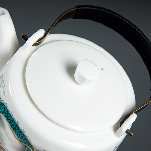Buddha Stones Vintage Dragon Mountain Fisherman Landscape White Porcelain Ceramic Kung Fu Teapot