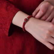 Buddha Stones 925 Sterling Silver Natural Cinnabar Bead Calm Handmade Braided String Bracelet Bracelet BS Red(Women) 17-19cm