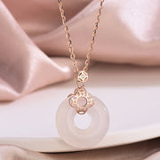 Buddha Stones 925 Sterling Silver Natural Hetian White Jade Chalcedony Coin Peace Buckle Luck Necklace Pendant Necklaces & Pendants BS Chalcedony(Positive♥Harmony) Rose Gold