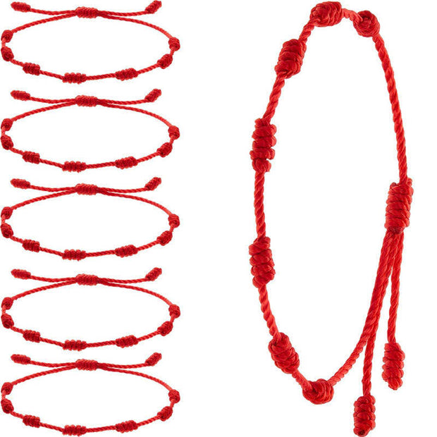 Buddha Stones 4Pcs Evil Eye Seven Knot Red String Protection Bracelet Bracelet BS 12