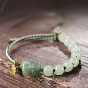Buddha Stones Natural Hetian Jade PiXiu Luck Fu Character String Bracelet Bracelet BS 1