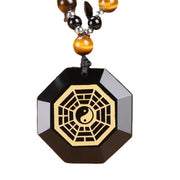 Buddha Stones Bagua Yin Yang Black Obsidian Purification Beaded Necklace Pendant Necklaces & Pendants BS 7