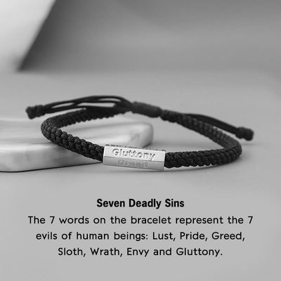 Buddha Stones Seven Deadly Sins Seven Virtues Braided String Bracelet