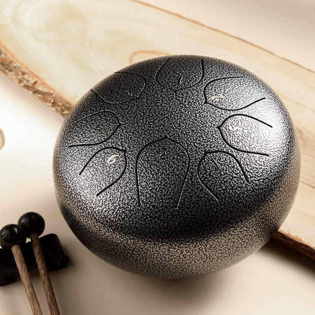 Buddha Stones Steel Tongue Drum Sound Healing Meditation Lotus Pattern Drum Kit 8 Note 6 Inch Percussion Instrument Tongue Drum BS Silver
