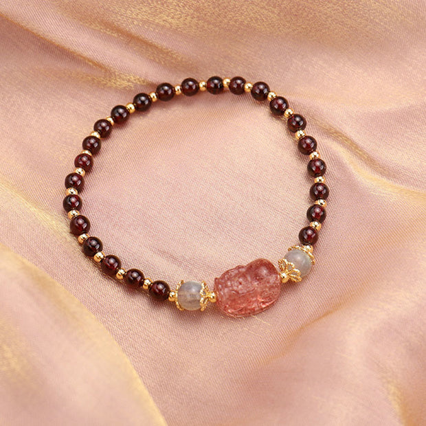 Buddha Stones Natural Tourmaline Garnet Strawberry Quartz PiXiu Moonstone Protection Bracelet Bracelet BS Garnet(Purification♥Protection)(Wrist Circumference 14-15cm)