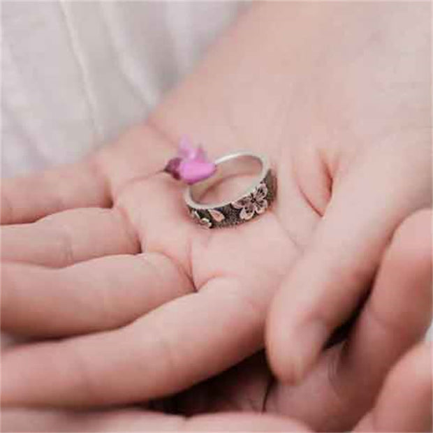 Buddha Stones Cherry Blossoms Luck Healing Copper Ring Ring BS 6