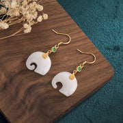 Buddha Stones FengShui Elephant White Jade Fortune Earrings Earrings BS 1