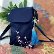Buddha Stones Waterproof Handmade Embroidered Lotus Flowers Crossbody Bag Shoulder Bag Cellphone Bag Bag BS 5