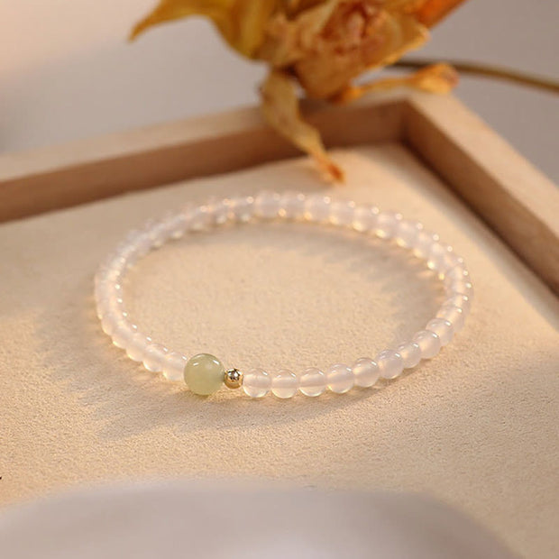 Buddha Stones Natural White Agate Jade Luck Protection Bracelet Bracelet BS 2