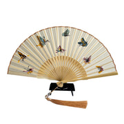 Buddha Stones Butterfly Flowers Nine-Tailed Fox Crane Embroidery Handheld Silk Bamboo Folding Fan