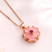 Buddha Stones Pink Crystal Love Heart Flower Soothing Necklace Pendant Necklaces & Pendants BS 2