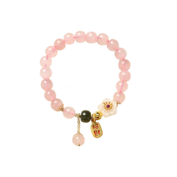 Buddha Stones Natural Pink Crystal Jade Flower Warm Love Bracelet Bracelet BS 7