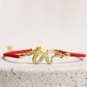 Buddha Stones 925 Sterling Silver Year Of The Dragon Auspicious Golden Dragon Luck Red Rope Chain Bracelet Bracelet BS 6