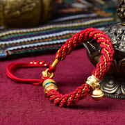 Buddha Stones Tibetan Handmade Luck Protection Thangka Prayer Wheel Bell Charm Braid String Bracelet Bracelet BS Dark Red(Wrist Circumference 14-19cm)