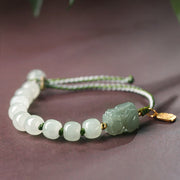 Buddha Stones Natural Hetian Jade PiXiu Luck Fu Character String Bracelet Bracelet BS 4