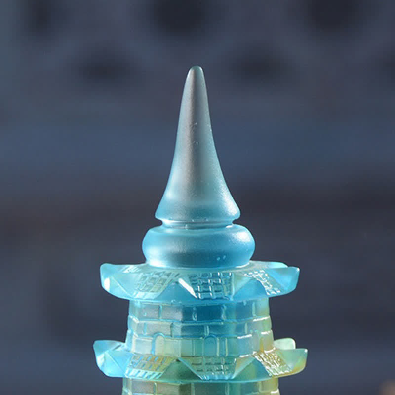 Buddha Stones Feng Shui Wenchang Tower Handmade Liuli Crystal Pagoda A