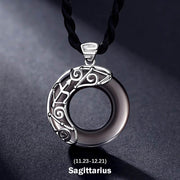 Buddhastoneshop 12 Constellations of the Zodiac Black Obsidian Blessing Round Pendant Necklace