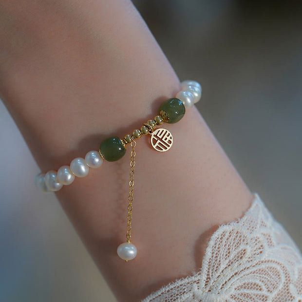 Buddha Stones Natural Pearl Hetian Jade Happiness Wisdom Bead Bracelet Bracelet BS 9