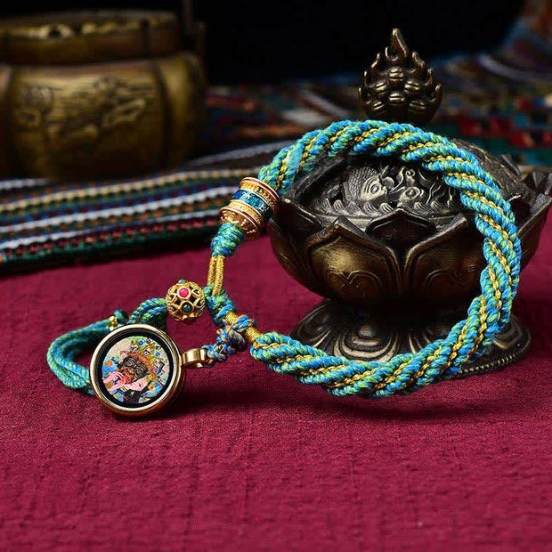 Buddha Stones Tibetan Handmade Luck Thangka Prayer Wheel Charm Weave String Bracelet Bracelet BS Green&Thangka