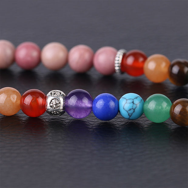 Buddha Stones 108 Mala Beads Rhodonite Blue Crystal Lazulite Healing Bracelet Mala Bracelet BS 4