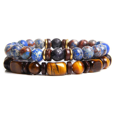 Buddhastoneshop 2PCS Healing Crystal Emperor Stone Tiger Eye Bead Bracelet