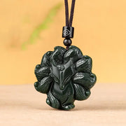 Buddha Stones Hetian Cyan Jade Nine Tailed Fox Luck Necklace String Pendant Necklaces & Pendants BS 9