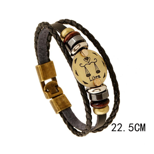 12 Constellations of the Zodiac Hematite Leather Charm Bracelet (Extra 30% Off | USE CODE: FS30) Bracelet BS Libra22.5cm