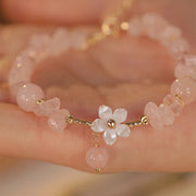 Buddha Stones 14k Gold Plated Natural Pink Crystal Flower Love Bracelet Bracelet BS 2
