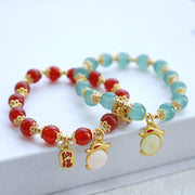 Buddha Stones Year of the Dragon Red Agate Green Aventurine Peace Buckle Fu Character Lucky Fortune Bracelet Bracelet BS 12