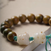 Buddha Stones Green Sandalwood Bodhi Seed Lucky Cat Positive Bracelet