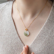 Buddha Stones Yin Yang Jade 18K Gold Luck Prosperity Necklace Pendant Necklaces & Pendants BS 2