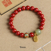 Buddha Stones Cinnabar Green Aventurine Fortune Protection Charm Bracelet Bracelet BS Emperor Sand 8mm
