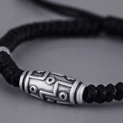 Buddha Stones 999 Sterling Silver Nine-Eye Dzi Bead Pattern Blessing Rope Bracelet Bracelet BS 1