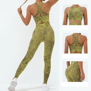 Buddha Stones 2Pcs Seamless Print Fitness Crop Tank Top Pants Sports Gym Outfits Women's Yoga Sets