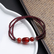 Buddha Stones Natural Garnet Red Agate Protection Triple Layer Bracelet Bracelet BS 1