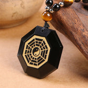Buddha Stones Bagua Yin Yang Black Obsidian Purification Beaded Necklace Pendant Necklaces & Pendants BS 1