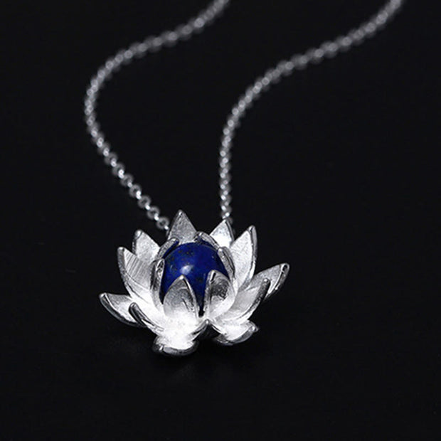 Buddha Stones 925 Sterling Silver Lazurite Lotus Flower Self Care Necklace Pendant Necklaces & Pendants BS 5
