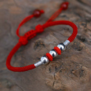 Buddha Stones 925 Sterling Silver Lucky Bead Protection Red String Bracelet Bracelet BS Three 925 Sterling Silver Beads(Bracelet Size 15-24cm)