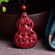Buddha Stones Laughing Buddha Yin Yang Chinese Zodiac Gourd Natural Cinnabar Blessing Necklace Pendant