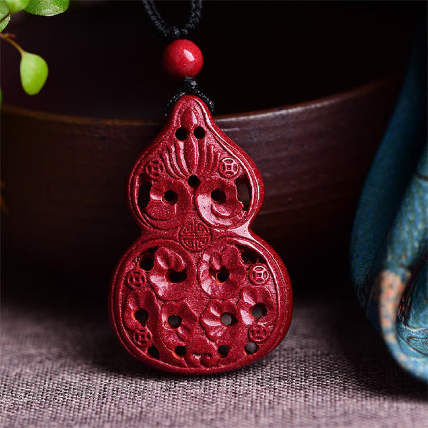 Buddha Stones Laughing Buddha Yin Yang Chinese Zodiac Gourd Natural Cinnabar Blessing Necklace Pendant Necklaces & Pendants BS Gourd 38*25*7mm
