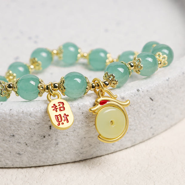 Buddha Stones Year of the Dragon Red Agate Green Aventurine Peace Buckle Fu Character Lucky Fortune Bracelet Bracelet BS 9