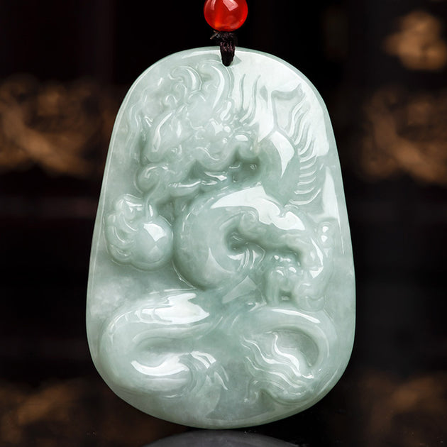 Buddha Stones Chinese Zodiac Flying Dragon Jade Protection Necklace St ...