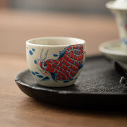 Buddha Stones Koi Fish Arowana Peony Sunflower Ceramic Teacup Kung Fu Tea Cup 60ml
