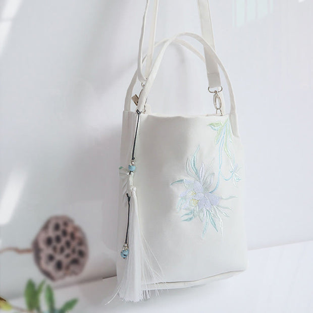 Buddha Stones Embroidery Flower Pattern Canvas Shoulder Bag Tote Bag Crossbody Bag Bag BS 19