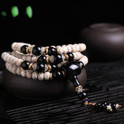 Buddha Stones 108 Beads Bodhi Seed Mala Black Obsidian Blessing Bracelet