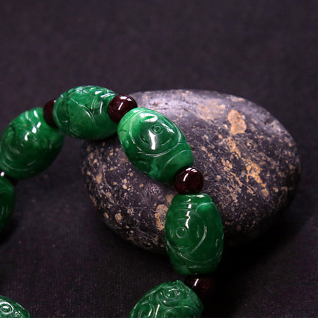 Buddha Stones Cyan Jade Carving Bead Luck Healing Bracelet Bracelet BS 5