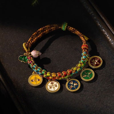 Buddha Stones Tibetan Colorful Rope Five God Of Wealth Luck Braid Bracelet