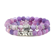 Buddha Stones 2Pcs Natural Crystal Agate Buddha Protection Bracelet Bracelet BS Purple Weathered Agate